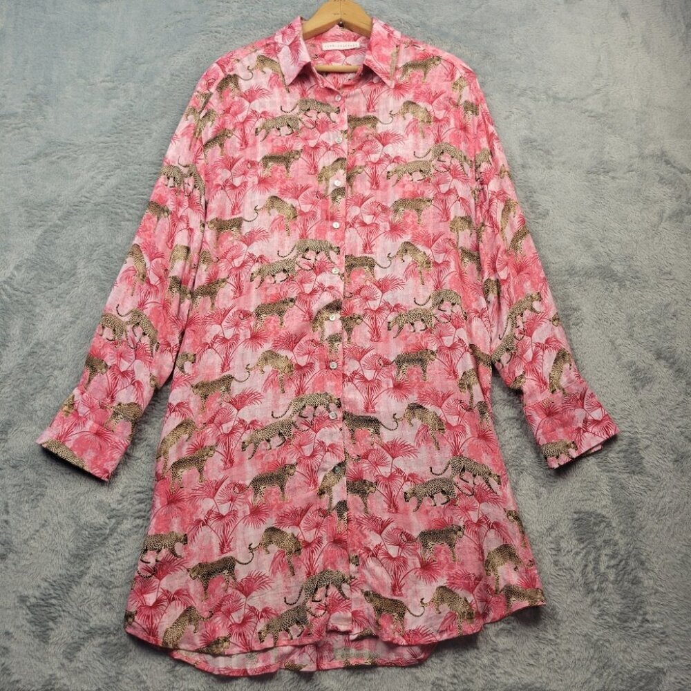 Jane And Delancey Women's Long sleeve Tunic Top Size L Cheetah Button Up #1622